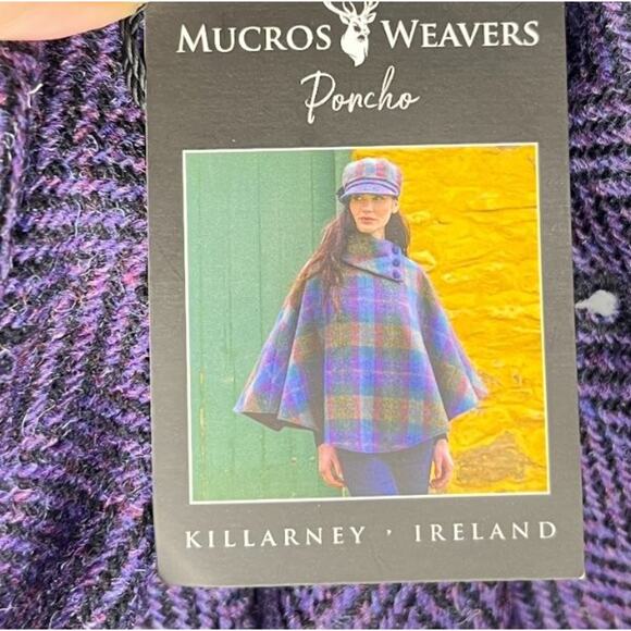 MUCROS WEAVERS Ireland OS S M L Purple Tweed Cape Poncho Wool NWT - Picture 4 of 11